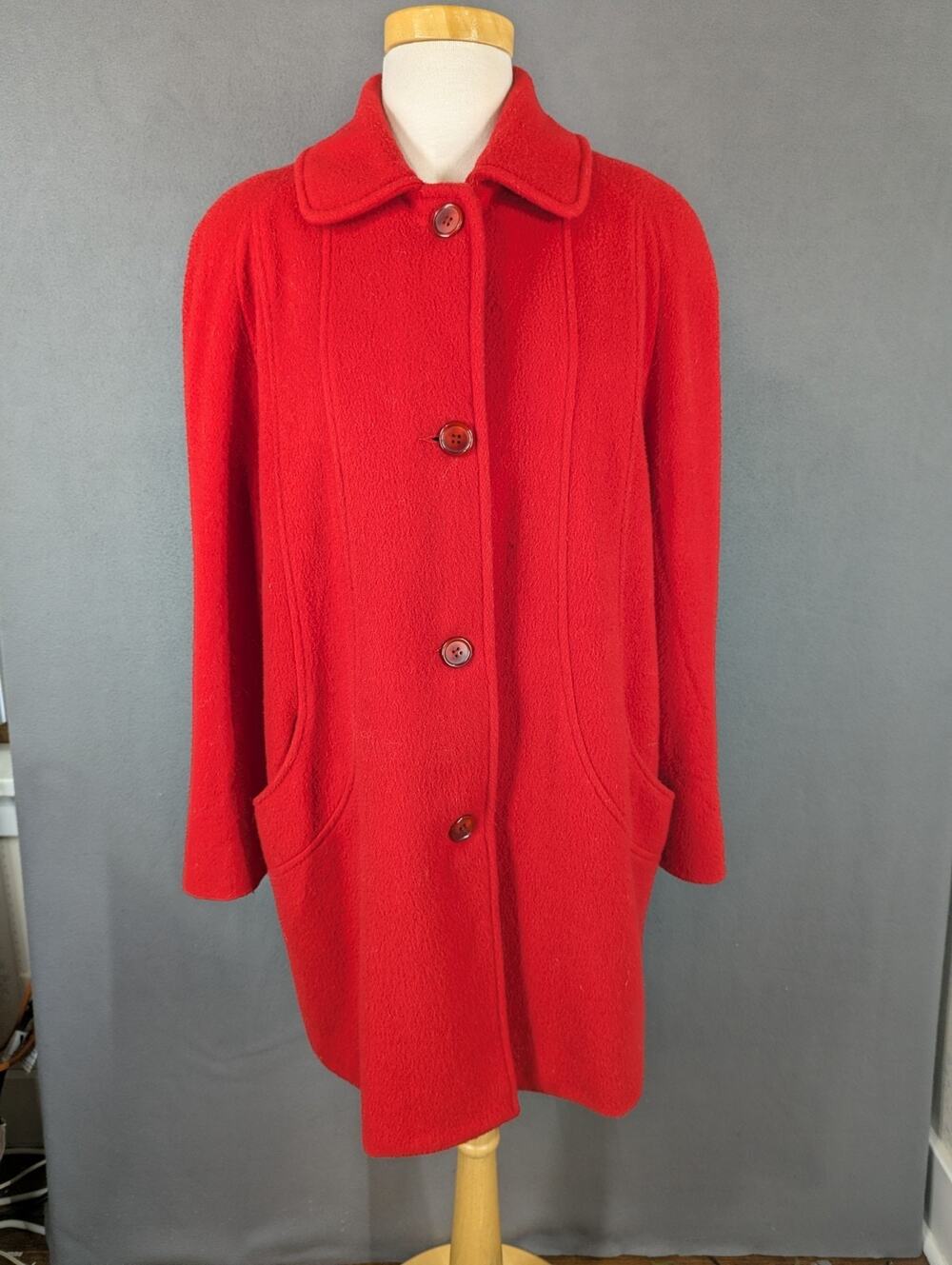 Herman Kay Coat Womens 14 Red Wool Blend Buttons Pockets Vintage